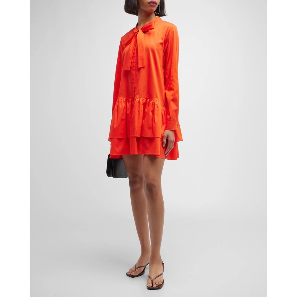 Harshman NEW Laverne Ruffle Tiered Tie Front Dress in Coral Size Large‎